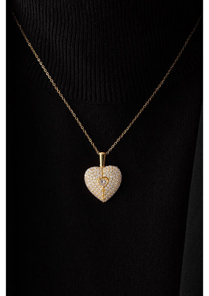 💖 Elegant Gold Heart Pendant Necklace – Crystal Heart Charm with Chain for Women 💎✨